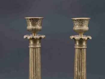 Pair Of Bronze Candlesticks, 19th Century