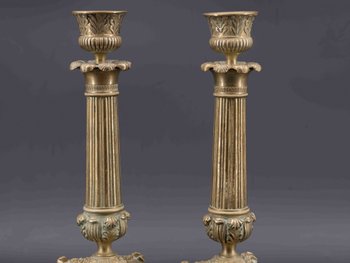 Pair Of Bronze Candlesticks, 19th Century