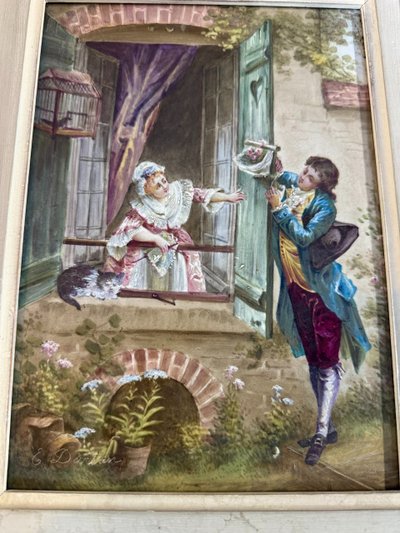 PAAR TABLETTEN AUF PORZELLAN 19. Jahrhundert signiert E.DARTAN