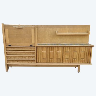 vintage enfilade in light oak by Guillerme et Chambron, ceramics by Danikowski