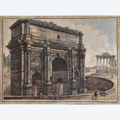 Rom Der Triumphbogen Des Septimius Severus Alte Gravur Architektur 19.