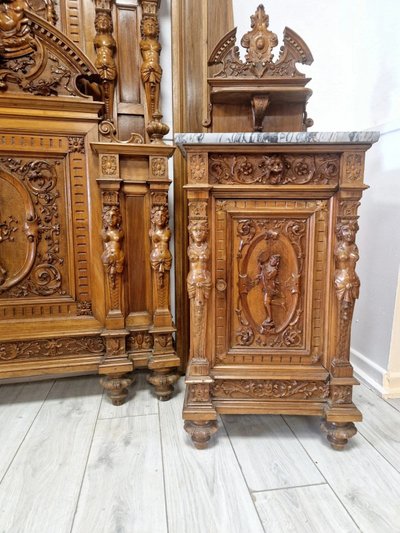 Antique Italian Reniassance Bed Heavily Carved Walnut