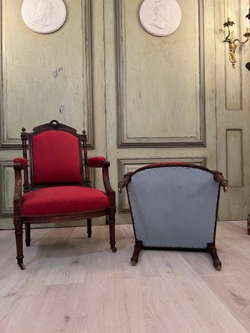 Pair Of Armchairs Of Louis XVI Style Molded And Sculpted Period XIXeme