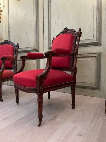 Pair Of Armchairs Of Louis XVI Style Molded And Sculpted Period XIXeme