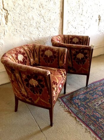 Pair Of Art Nouveau Upholstered Armchairs, 20th Century