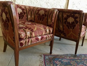 Pair Of Art Nouveau Upholstered Armchairs, 20th Century