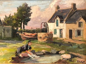 Brittany Oil On Panel Signed Henry (or Henri) Vollet (1861 - 1945), Late 19th / Early 20th Century: Scene of Breton life.