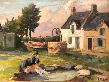 Brittany Oil On Panel Signed Henry (or Henri) Vollet (1861 - 1945), Late 19th / Early 20th Century: Scene of Breton life.