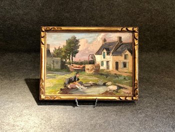 Brittany Oil On Panel Signed Henry (or Henri) Vollet (1861 - 1945), Late 19th / Early 20th Century: Scene of Breton life.