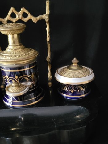 Nice inkwell Napoleon 3, gilt bronze porcelain in the taste of Sevre