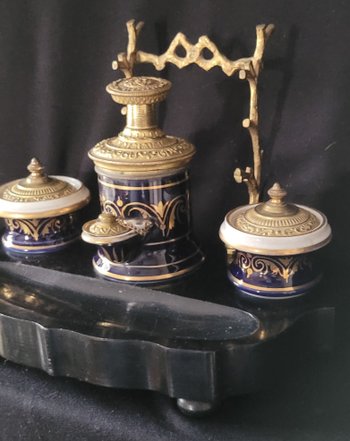 Nice inkwell Napoleon 3, gilt bronze porcelain in the taste of Sevre