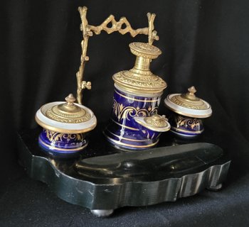 Nice inkwell Napoleon 3, gilt bronze porcelain in the taste of Sevre