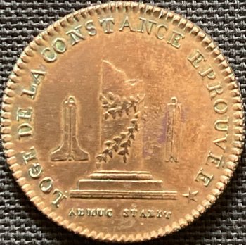 Bronze token of the Lodge " La Constance éprouvée " Orient de Paris - 1785