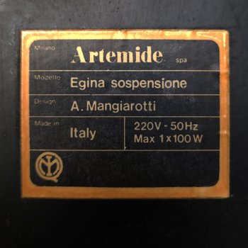 1970 Artemide lampada a sospensione "Egina 38" di Angelo Mangiarotti. Fatto in Italia