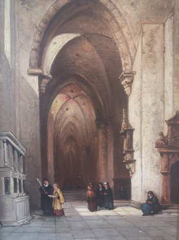 Olio su tavola - Interno della Cattedrale di Treviri - Johannes Bosboom (1817-1891)