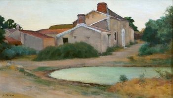  Pittura "Scène Champêtre", firmata C. Perron - Inizio del XX secolo