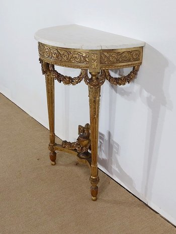  Half-moon support console in marble and gilded wood, Louis XVI – Mid-19th century