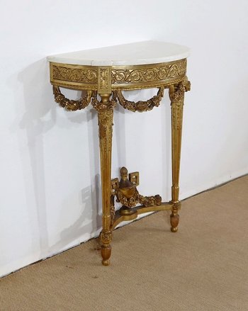  Half-moon support console in marble and gilded wood, Louis XVI – Mid-19th century