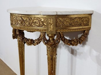  Half-moon support console in marble and gilded wood, Louis XVI – Mid-19th century