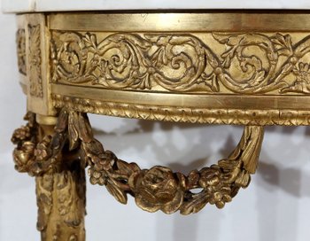  Half-moon support console in marble and gilded wood, Louis XVI – Mid-19th century