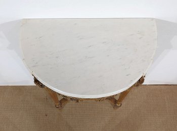  Half-moon support console in marble and gilded wood, Louis XVI – Mid-19th century