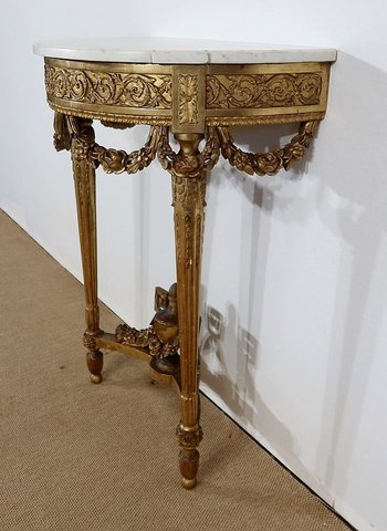  Half-moon support console in marble and gilded wood, Louis XVI – Mid-19th century