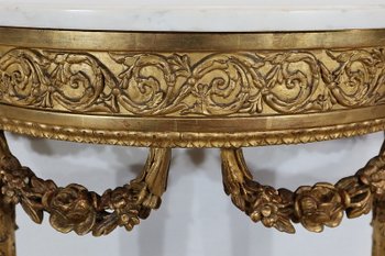  Half-moon support console in marble and gilded wood, Louis XVI – Mid-19th century