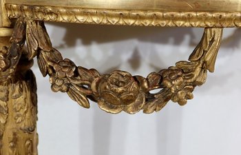  Half-moon support console in marble and gilded wood, Louis XVI – Mid-19th century