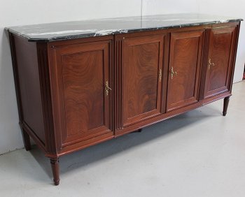 Credenza Luigi XVI in mogano cubano e marmo fiammato - XVIII