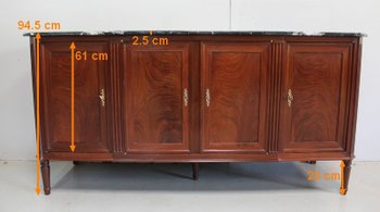 Credenza Luigi XVI in mogano cubano e marmo fiammato - XVIII