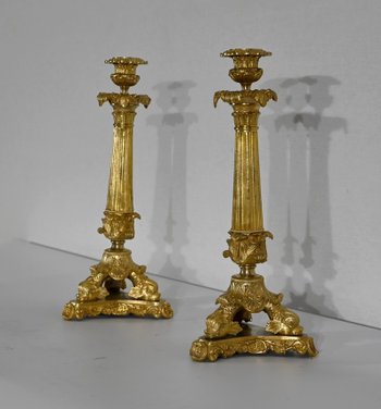 Pair of bronze torches, Restoration period - Early 19th century