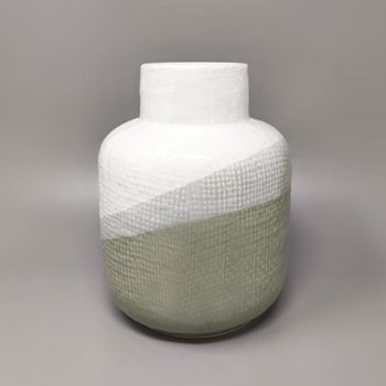 1970 Magnifico vaso in ceramica bianca e verde di F.lli Brambilla. Prodotto in Italia