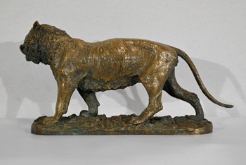 "Tigre che cammina" in bronzo, di C. Fratin - Metà del XIX secolo