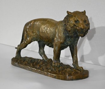 "Tigre che cammina" in bronzo, di C. Fratin - Metà del XIX secolo