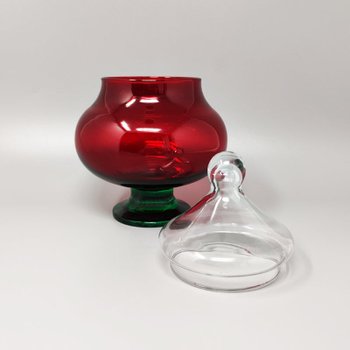 1960 Stupefacente vaso di vetro rosso e verde Empoli di Rossini. Prodotto in Italia