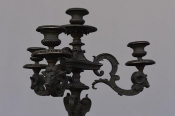 Coppia di candelabri su modello di André Charles Boulle XIX secolo