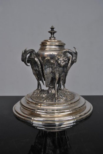 Set Of Office Candle Holder Silver Plated Metal With Herons End XIXth