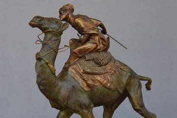             "The meharist" spectacular bronze orientalist Edouard Drouot (1859-1945)