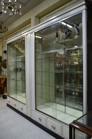             Pair Of Lacquered Shop Windows With Sliding Doors 1900s