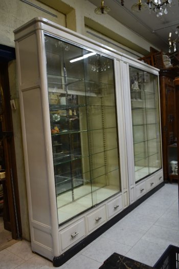             Pair Of Lacquered Shop Windows With Sliding Doors 1900s