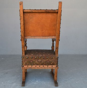 Renaissance Style Living Room In Walnut And Cordovan Leather