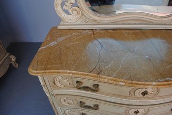 Commode Coiffeuse De Style Louis XV Laquée Grise  1900 