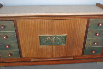 Art Deco Sideboard Rosewood Travertine Top Eglantine Glass