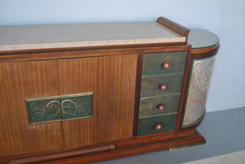 Art Deco Sideboard Rosewood Travertine Top Eglantine Glass