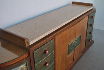 Art Deco Sideboard Rosewood Travertine Top Eglantine Glass