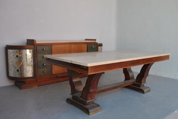 Art Deco Sideboard Rosewood Travertine Top Eglantine Glass