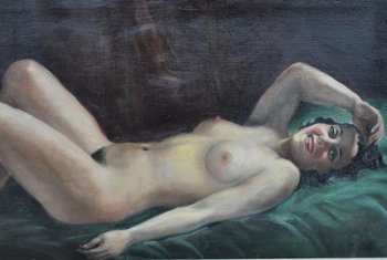 Pittura firmata Hilgers 1930 Olympia Nude Art Deco