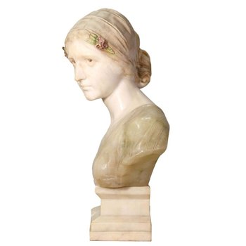 Bust Of Young Woman In Marble And Alabaster