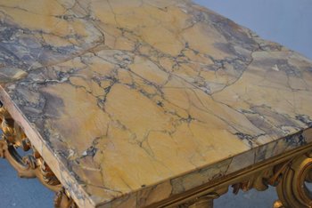 Large Rocaille Console Gilded Wood Roman Marble XVIIth