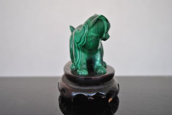 Statuette De Chat En Malachite Montée Sur Socle